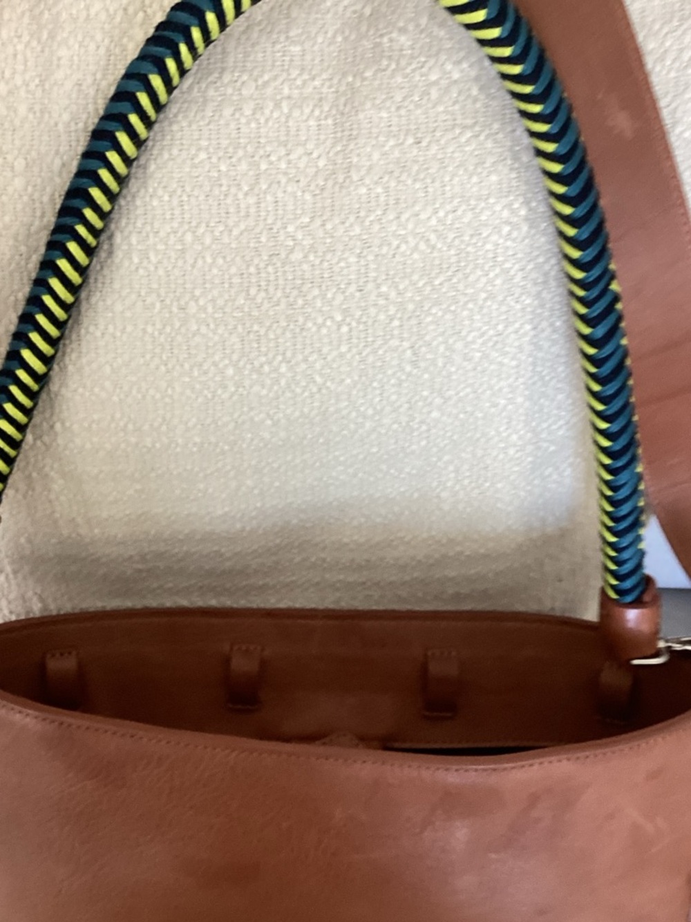 Mecha Mendez Cognac Leather Shoulder Bag with Braided Navy & Neon Handle - Picture 5 of 11